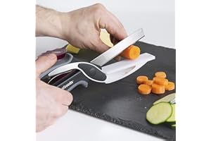 InnovaGoods - Coltello-Forbici con Mini Tagliere Integrato, Utensile da Cucina Multifunzione, Design Ergonomico Antiscivolo, Acciaio Inossidabile, Nero/Grigio