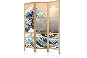 ‎MURANDO murando - Paravent Innen Raumteiler Holz die große Welle vor Kanagawa 135x172 cm 3-teilig Japanische Trennwand Raumtrenner Room Divider Mobiler Sichtschutz Spanische Wand Raum Abtrennung p-B-0025-z-b