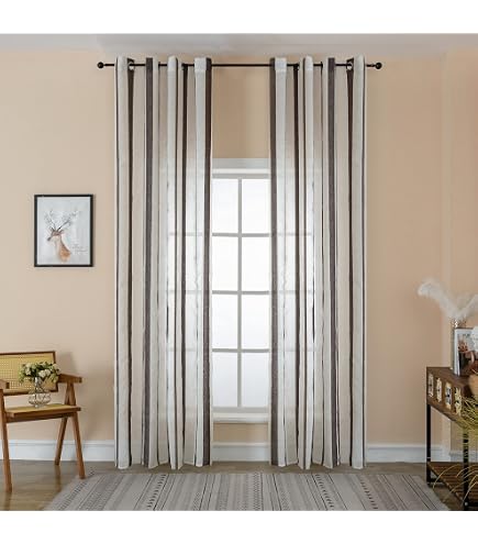 Tende Voile Effetto Lino Girasole Home - 2 Pannelli 140x290 Cm, Grigio, Con Occhielli, Per Interni - Foto 5
