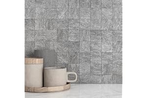 BeNice Matte Marble Self Adhesive Tiles Kitchen Stone Tile Stickers,Stick on Mosaic Wall Tiles for Bathroom Backsplash Waterproof 3D Peel and Stick Wall Panels (Gray,10Sheets)