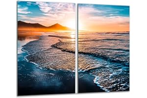 TMK ARTDEKO TMK Plaque de protection universelle pour plaque de cuisson 2 x 30 x 52 cm 2 pieces Pour plaques de cuisson Protection contre les éclaboussures Planche a découper en verre trempé Décoration Mer