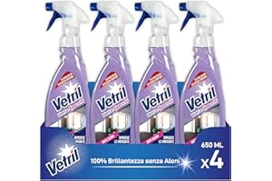Vetril - Detergente Spray Vetri e Superfici con Antipolvere, Azione Antistatica e Brillantezza Senza Aloni, Ipoallergenico, 650 ml x 4