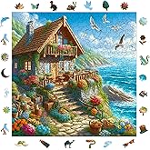 WePuzzleUp Ahşap Puzzle Yetişkin - Deniz Kenarında Kır Evi - 353 Par&ccedil;a, 29 x 29 cm - Yapıştırıcı Folyo Dahil - Benzersiz Şeki