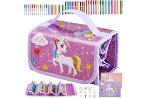 KINSPORY Unicorno Bambina Regalo, Valigetta colori Bambina, Baligetta Colori per Bambini, Valigetta Pennarelli Colori Bambini, Set scuola Cancelleria