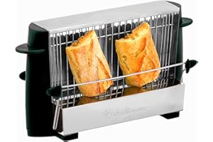 Moulinex Grille-pain Vintage, Jusqu’à 4 tranches, Design ouvert, Dorage tous types de pains, Boutons de surélévation, Inox et Noir, A1545310