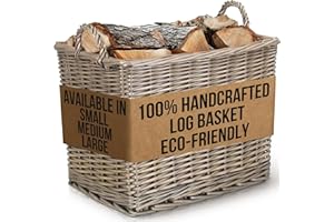 VANILLA LEISURE.CO.UK Vanilla Leisure - Log Basket Log Baskets For Wood Burner Indoor Small Lined Wicker Basket Log Storage Log Fire Lined Log Store Indoors Size:D350xH250xW280mm Small Also In Medium & Large
