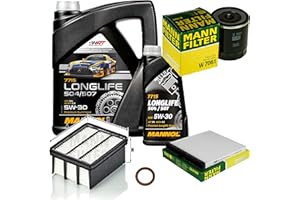 EISENFELS Filter Set Inspektionspaket erstellt mit 6 L Motoröl MANNOL Longlife 504/507 5W-30, MANN-FILTER Ölfilter, Luftfilter, Innenraumfilter, Dichtring