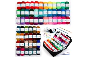 Inscraft Häkelwolle Set, Häkelgarn Set mit 2170yd Strickgarn in 62 Farben, 2 Häkelnadeln, 2 Stricknadeln, Aufbewahrungsbox und mehr, Häkelset für Anfänger, Acrylwolle zum Häkeln & Stricken