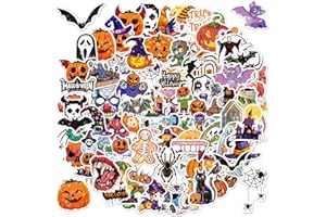 SEGXN 100 Pcs Halloween Stickers，Holographic Shiny Waterproof Halloween Party Stickers Pack Funny Pumpkin Ghost Stickers Suitable for Party Decoration Bags Scrapbooking(Halloween A)