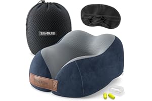 WILFORD & SONS Podróżna poduszka pod kark Travel Pillow Set: Maska do spania + zatyczki do uszu + torba | miękka poduszka podróżna na kark, pianka z pamięcią kształtu i poduszką pod kark