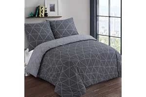 Vision Hugo Duvet Cover and 2 Matching Pillowcases, Cotton, Anthracite, 200 x 200 cm