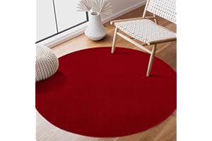 ‎SANAT SANAT Kurzflor Teppich Wohnzimmer - Uni Modern Teppiche fürs Schlafzimmer, Arbeitszimmer, Büro, Flur, Kinderzimmer und Küche - Rot, 120 cm Rund