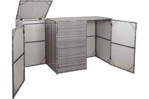 MENDLER 3x copribidoni box spazzatura rifiuti HWC-E25 66x195x110cm acciaio polyrattan grigio