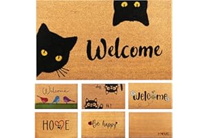 ‎AMARU DOOR MATS Fußmatte Kokosfaser Welcome Katzen - 70x40cm - Willkommens Fussmatte mit Antirutsch PVC & Kokos Oberfläche - für Hauseingänge, Flure, Außentüren, Wohnaccessoires - Schlichtes Originaldesign
