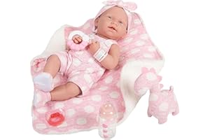 JC Toys La Newborn All-Vinyl-Anatomically Correct prawdziwa dziewczynka 38 cm lalka niemowlęca w kolorze różowym i akcesoria Deluxe, zaprojektowana przez Berenguer.