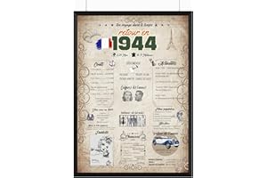 MYDREAMWORK Retour en 1944 Affiche d'anniversaire | Cadeau 80e anniversaire | Idée cadeau anniversaire | | Décoration 80e anniversaire | 80e anniversaire hommes, 80e anniversaire femme | Carte anniversaire 80 ans