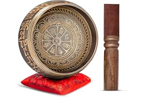 Himalayan Bazaar Tibetan Singing Bowl Set - Easy To Play Authentic Handmade For Meditation Sound 7 Chakra Healing By (Brown & Red)