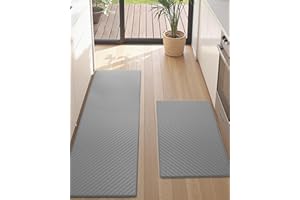 COLOR&GEOMETRY Kitchen Rug Set 2 Piece Kitchen Floor Mat, Cushioned Anti Fatigue Kitchen Mat Non Skid Waterproof Comfort Standing Runner, 17"x29"+17"x59", Grey