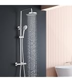 Regendusche Duschkopf SGUVK Thermostat- – 3 Strahlarten, Höhenverstellbar, Chrom Duschsystem Mit Regendusche