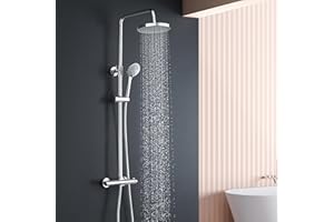 YOOZENA Shower Mixer Set, Adjustable Height Shower Column with Overhead Rainfall,Thermostatic Shower Mixer,Handheld Shower for Bathroom, Chrome