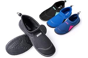 BESTIF Badeschuhe Herren Damen | Schwimmschuhe Neopren Wasserschuhe Kordelzug | Leicht und Bequem | Schwarz, Blau Gr. 36-45