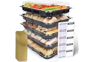 Kitchenella Pack of 5 Reusable Sandwich Platter Trays with Clear Lids – Buffet, Catering & Party Serving Platters with Dividers & Food Labels – Reusable Food Trays for Sandwiches – 33.5 × 24 × 7 cm
