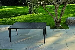 FASHION COMMERCE KONTE.DESIGN Tavolo CANNAREGIO allungabile in legno nobilitato Effetto Marmo scuro, base in metallo nero, 160x90 -260x90 cm