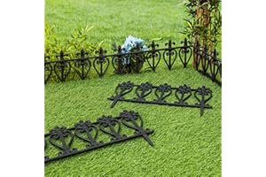 BURAKH Lawn Border Edge Fence Pack of 10 Plastic Wooden Effect Edging Picket Garden | Decorative Garden Ornamental Edging Border Lawn Picket Fence Landscape Path Panels (Black Style 3)