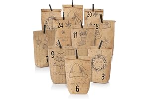Nordstern Adventskalender zum Befüllen - Geschenktüten Set mit 24 Tüten, Mini Wäscheklammern und Zahlen Aufklebern zum Basteln für Kinder, Frau und Mann