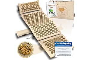 CALM ELEPHANT ORIGINAL Genuine Acupressure Mat 5-Piece XXL Set with Ergonomic Pillow, Lumbar Pillow, Foot Mat, Bag – Relieves Back, Neck & Shoulders, Reduces Stress, Meditation - Beige