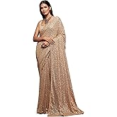 TRENDMALLS Women's Georgette Heavy Sequins Work Heavy Saree with Blouse (Latest-Sequins-Party-Saree)