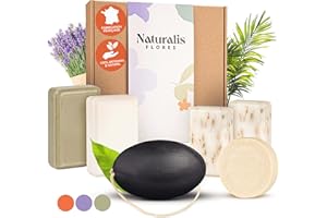 NATURALIS FLORES® Coffret Cadeau 6 Savons BIO & Shampoing Solide (Argan, lait d'ânesse, lavandin, charbon végétal)