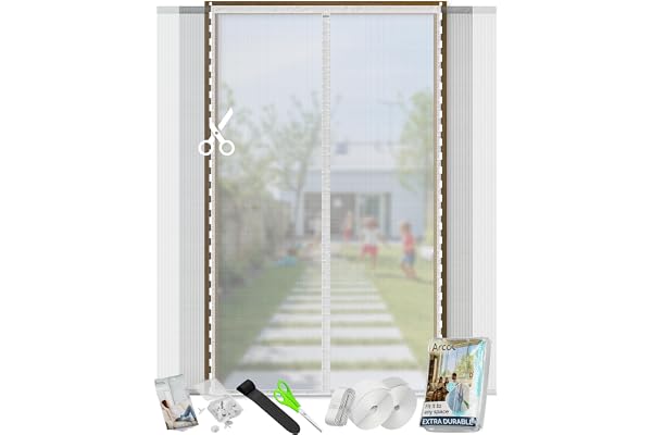 ARCOL Moustiquaire Magnétique pour Portes 155x210 cm Réglable en Largeur – Rideau Moustiquaire Porte Fenêtre avec Bandes Velcro, Moustiquaire Magnétique Porte Fenêtre Raccourcissable (Blanc)