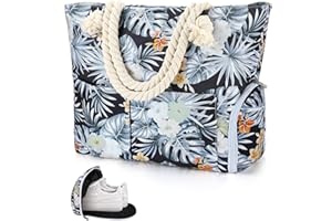 Auniq Bolsa de playa extra grande impermeable para mujer, bolsa de hombro de lona de verano con cremallera y compartimento para zapatos bolsas de mujer esenciales para vacaciones para viajes gimnasio