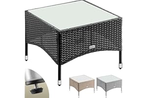 Casaria® Table d'appoint en polyrotin Noir 58x58x42cm Table Basse de Jardin carrée avec Plaque en Verre Petite Table extérieur