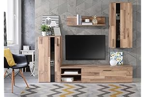 ‎FORTE DEINE TANTE EMMA CRCM01-D76 Crunch Old Style Stave Oak Eiche Nb. Dekor Wohnwand Anbauwand Wohnzimmerschrank ca. 213 x 184 x 41 cm