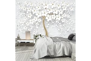 murimage Carta Parati Albero Bianco 366 x 254 cm con colle Fiori fotomurali Poster Gigante Wallpaper