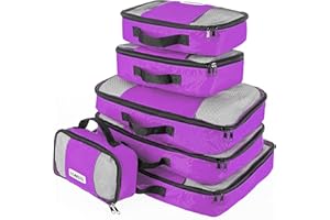 Savisto Packing Cubes 6 Piece Set, Durable & Lightweight Travel Essentials for Suitcases - includes 1 XL, 2 L, 2 M, 1 S - Available in 8 Stylish Colours - Purple