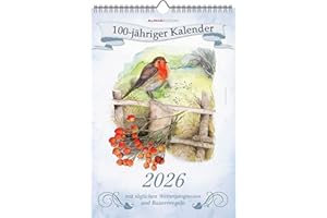 ‎ALPHA EDITION Alpha Edition - 100-jähriger Kalender 2026 – Wandkalender 23,7×34 cm mit täglichen Wetterprognosen, Bauernregeln, deutschsprachigem Kalendarium, ... täglichen Wetterprognosen und Bauernregeln