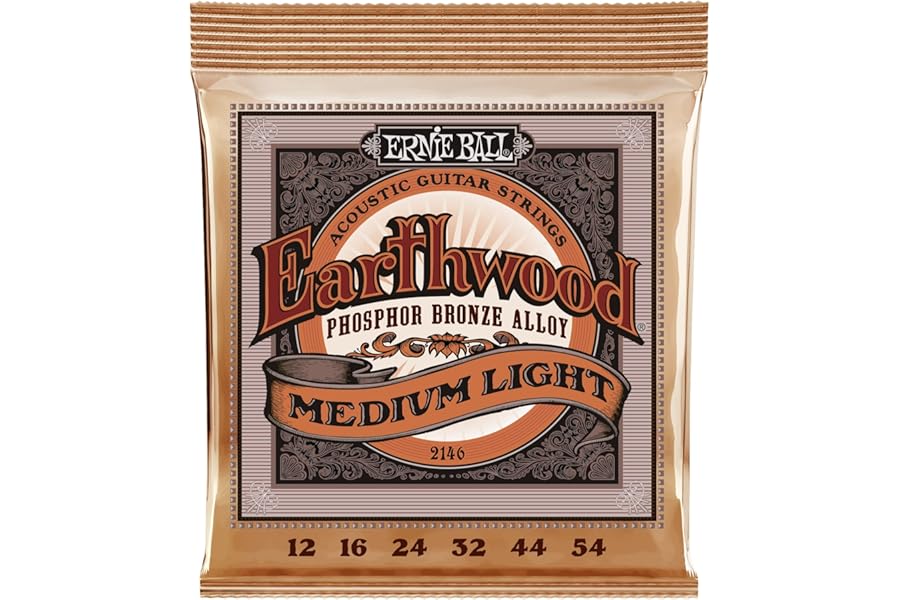 Ernie Ball Earthwood Medium Light - Cuerdas para guitarra acústica, bronce fosforado, calibre 12-54