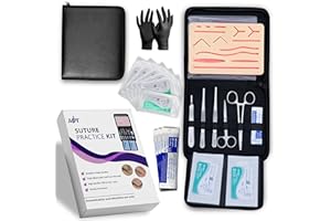 MJW Kit di pratica di sutura con guanti per studenti Pad per sutura della pelle in silicone con strato protettivo orizzontale e verticale a rete per migliorare la durata del pad