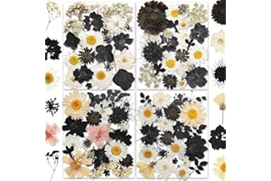 YouthBro 143PCS Black White Dried Pressed Flowers with Butterfly Stickers Real Nature Flowers Craft Set for Craft Resin DIY Jewelry Candle Soap Making Nail Card Scrapbook Art Floral Decors