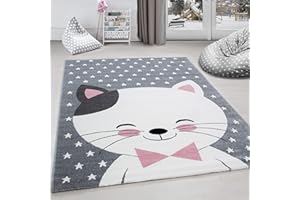 CARPETTEX TEPPICH Carpettex Kinderteppich Katze Design Pink 160 cm Rund - Kurzflor Teppich Kinderzimmer für Mädchen und Jungen Pflegeleicht Weich - Waschbarer Spielteppich Babyteppich Gaming Teppich Babyzimmer