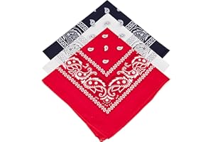 OXFORD NOVELTIES 3 Unisex Paisley Bandanas Choose from 15 Mixed Sets (Red-Navy-White)