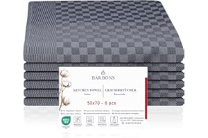 BARBONS 6 paños de Cocina a Cuadros Kitchen Towels 100% Algodón Certificado Trapos Absorbentes para Secar 50x70 cm Negro Antracita