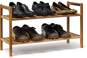 ‎RELAXDAYS Relaxdays Regał na buty, orzech włoski, możliwość układania w stos, wys. x szer. x gł.: 40,5 x 69 x 26 cm, półka na buty z 2 półkami na ok. 6 par butów, drewniana szafka na buty do postawienia, z
