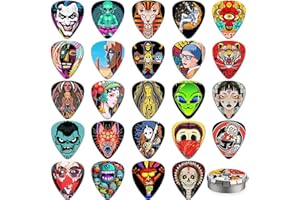 K KAREZOG Plektrum 24 Stück,Guitar Picks 0.46/0.71/0.96/1.20mm 4 Verschiedene Stärke Zelluloid Gitarren Plektren,Gitarren Plectrum für Akustikgitarre, E-Guitar, Bass,Ukulele(Mix-5)