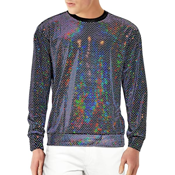T-Shirt Métallisé Brillant Homme - Paillettes, Manches Courtes - Pour Fête, Club, Cosplay - Taille S-XXL - 6