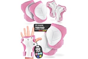 99FLIPS Knä- & Armbågsskydd Barn [6-delar] - Skyddsutrustning Skateboard & Roller - S/M Rosa - Från 4 år