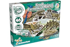 Science4you Zestaw do wykopalisków 4 w 1 – zabawka dinozaurów – zestaw do wykopania skamielin dla dzieci od 6 lat, dinozaury i dinozaury, prezent dla chłopców i dziewczynek od 5 6 7 8+